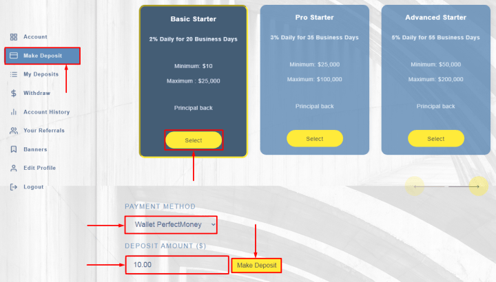 Создание депозита в проекте Capital Arise