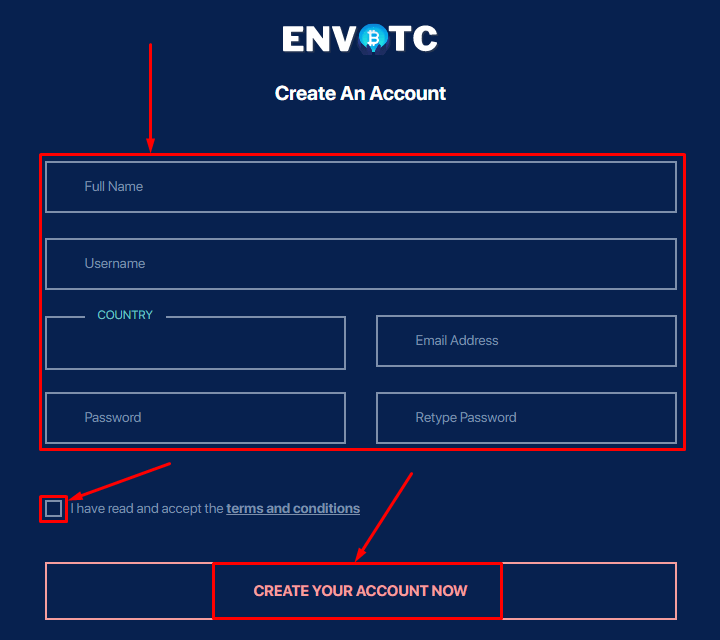 Регистрация в проекте Envbtc
