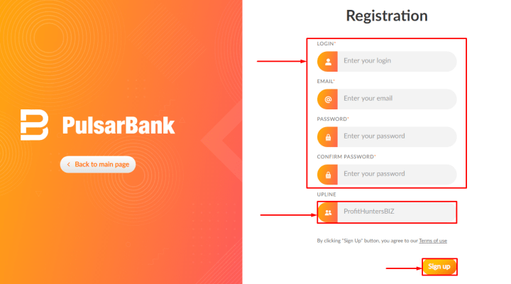 Registro en el proyecto Pulsarbank