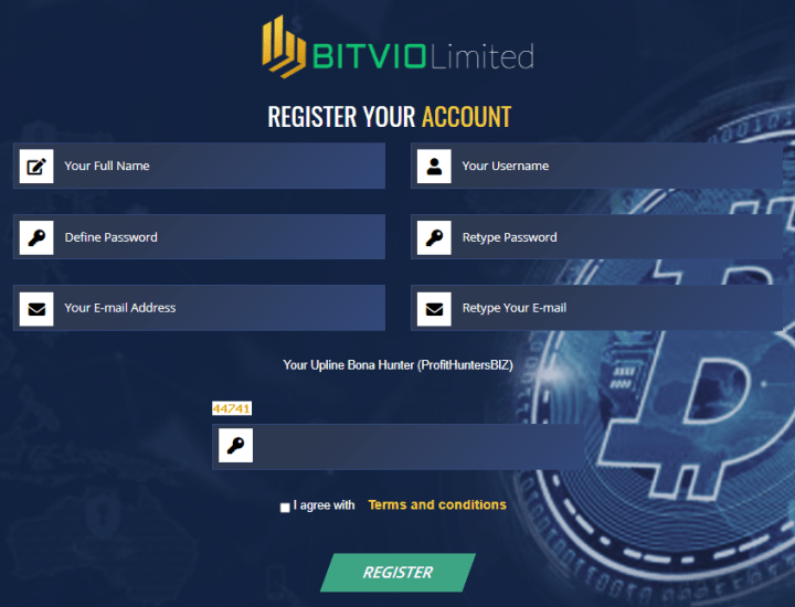 Registrace v projektu Bitvio