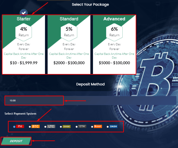 Creating a deposit in the Bitvio project