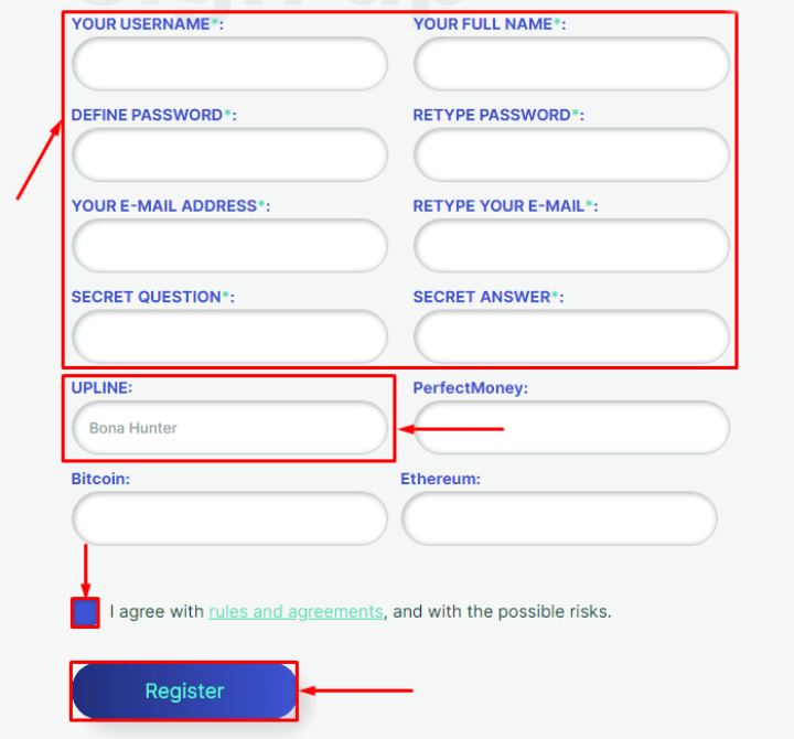 Registration in the Emerald-inv project