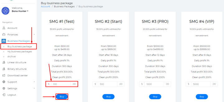 Создание депозита в проекте SMG LTD