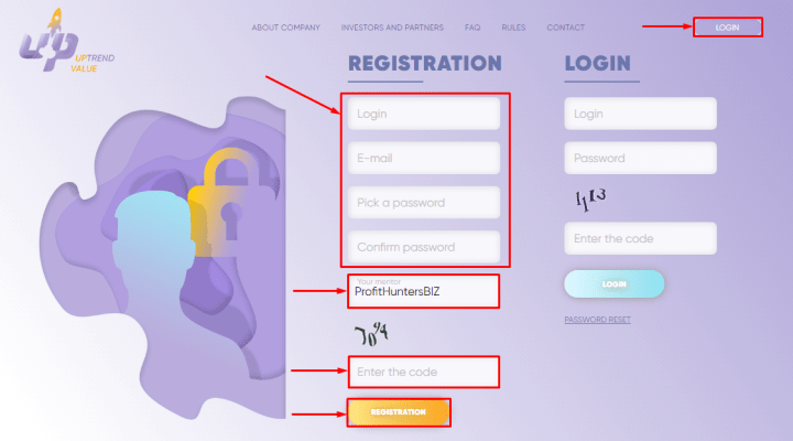 Registration in the Uptrend Value project