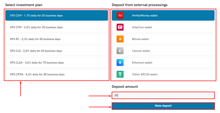 Creating a deposit in the XPS Finance project