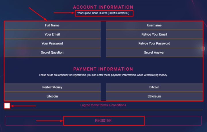 Регистрация в проекте Zolibit