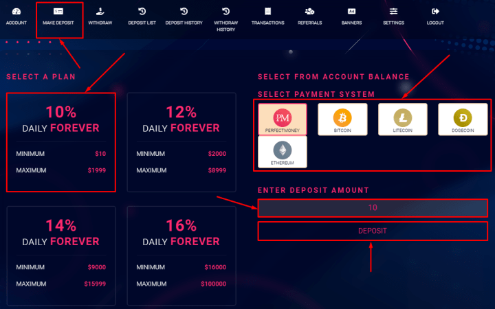 Создание депозита в проекте Zolibit