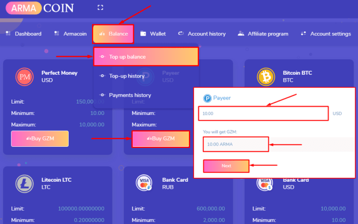 Buying a token in the Armacoin ICO project