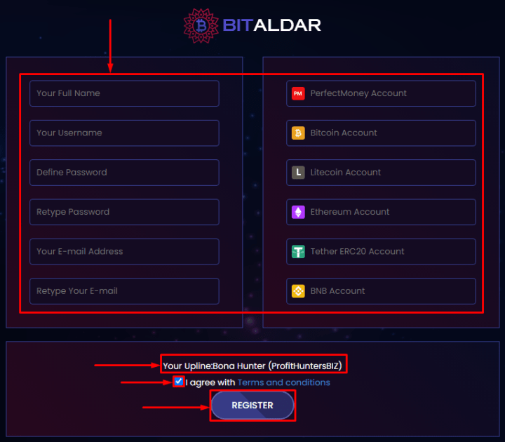 Registration in the Bitaldar project