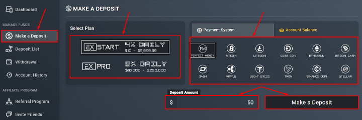 Creating a deposit in the Ex Funds project