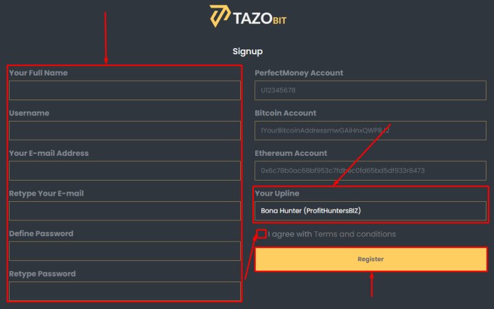 Registration in the Tazobit project