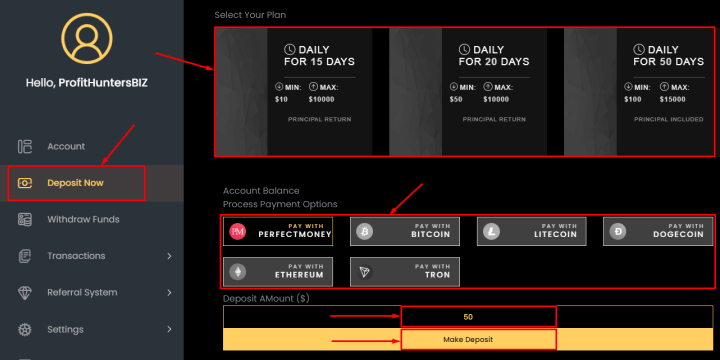 Создание депозита в проекте Tazobit