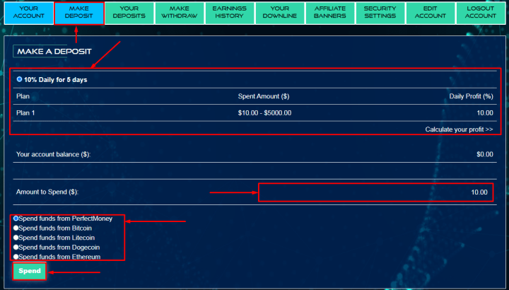 Creating a deposit in the TradeCoins project