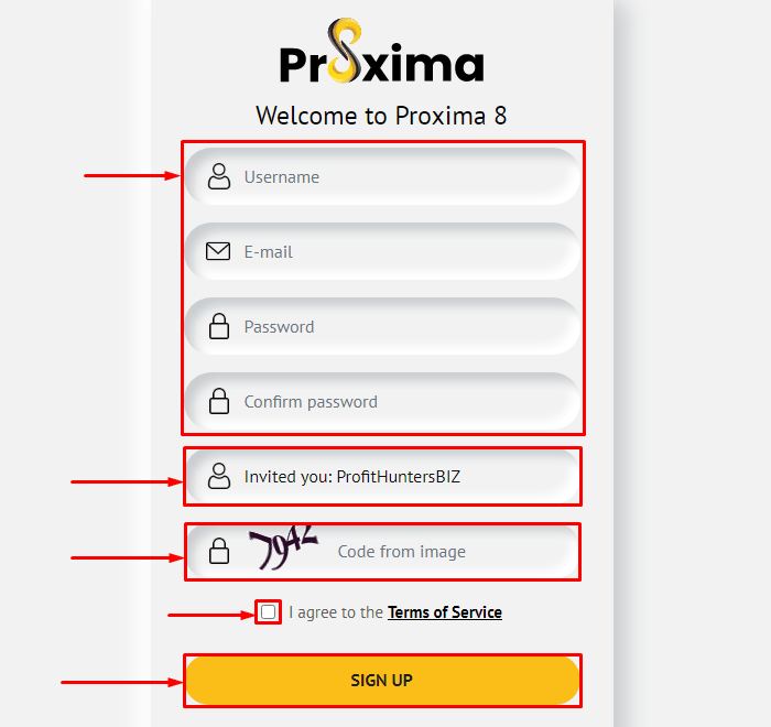 Registro en el proyecto Proxima 8