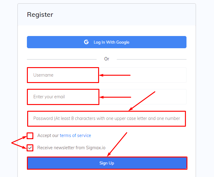 Rejestracja w projekcie Sigmax