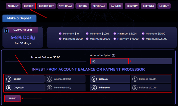 Making a deposit in the Crowd Hash project