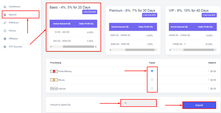 Creating a deposit in the Final Trade project