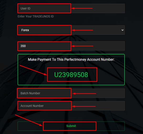 Создание депозита в проекте Tradeunos