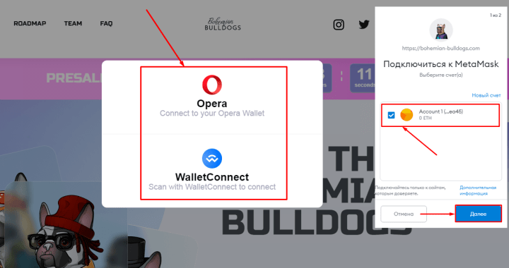 Подключение кошелька в проекте Bohemian Bulldogs