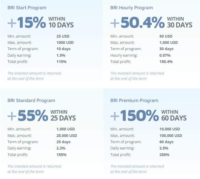 Investment plans of the Brightrightinvest project