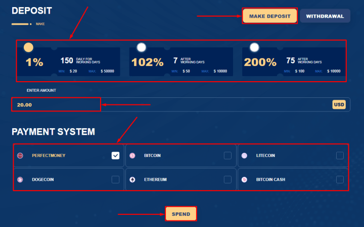 Creation of a deposit in the Cryptoparadise project