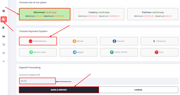 Создание депозита в проекте Raffy