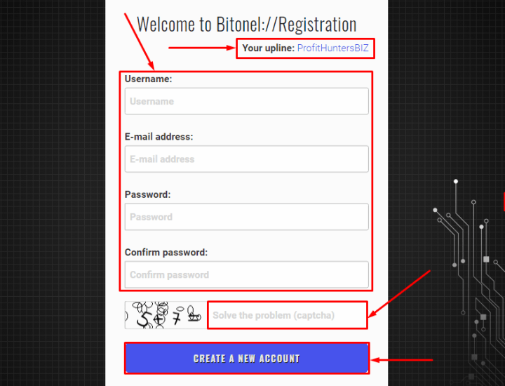 Регистрация в проекте Bitonel