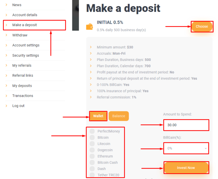 Making a deposit in the Dollarbill project