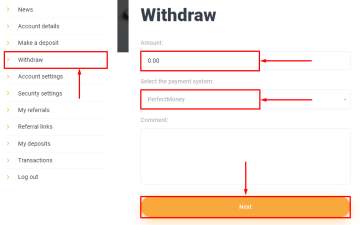 Withdrawing funds in the Dollarbill project