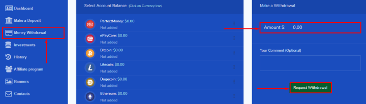 Withdrawing funds in the Exminter project