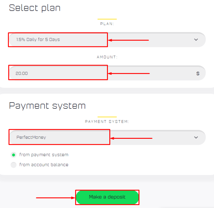 Creating a deposit in the Arbclub project