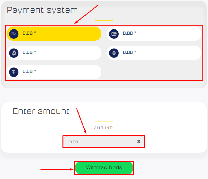 Withdrawal of funds in the Arbclub project