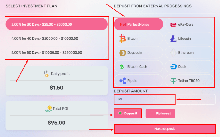 Создание депозита в проекте Axbot