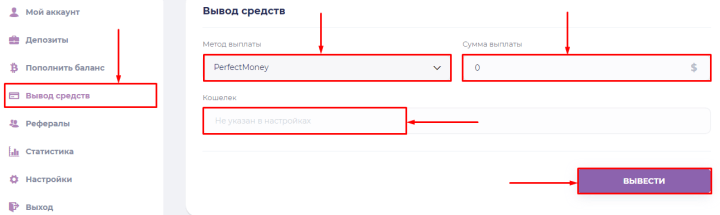 Withdrawal of funds in the Dinamicpay project