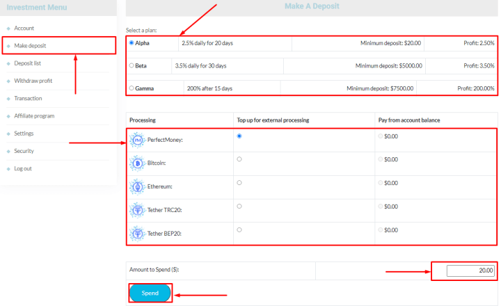 Создание депозита в проекте Powerair