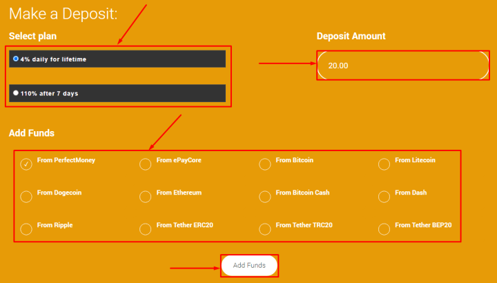 Creation of a deposit in the Town Forex Ltd project