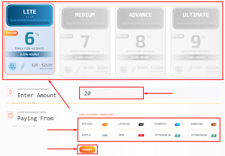 Creating a deposit in the Bitslop project