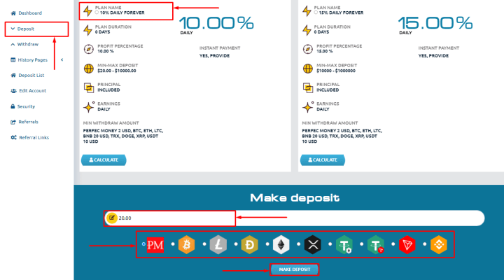 Создание депозита в проекте FinterGro