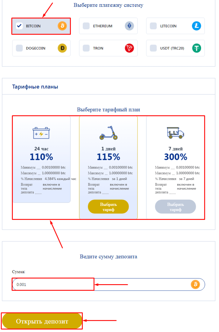 Creating a deposit in the Grenbitpm project