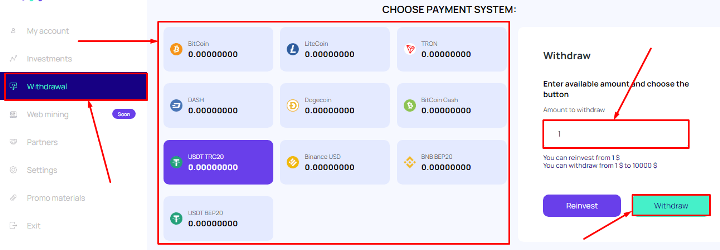 Withdrawal of funds in the Mainex project