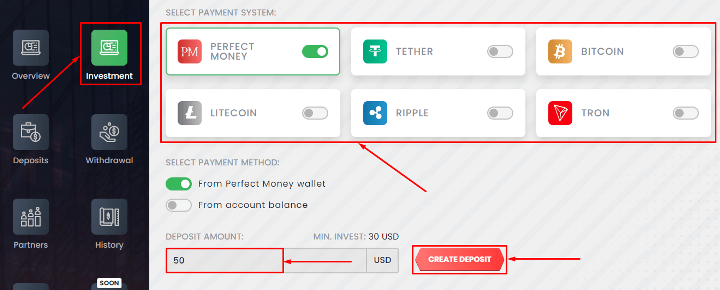 Создание депозита в проекте Ventouro