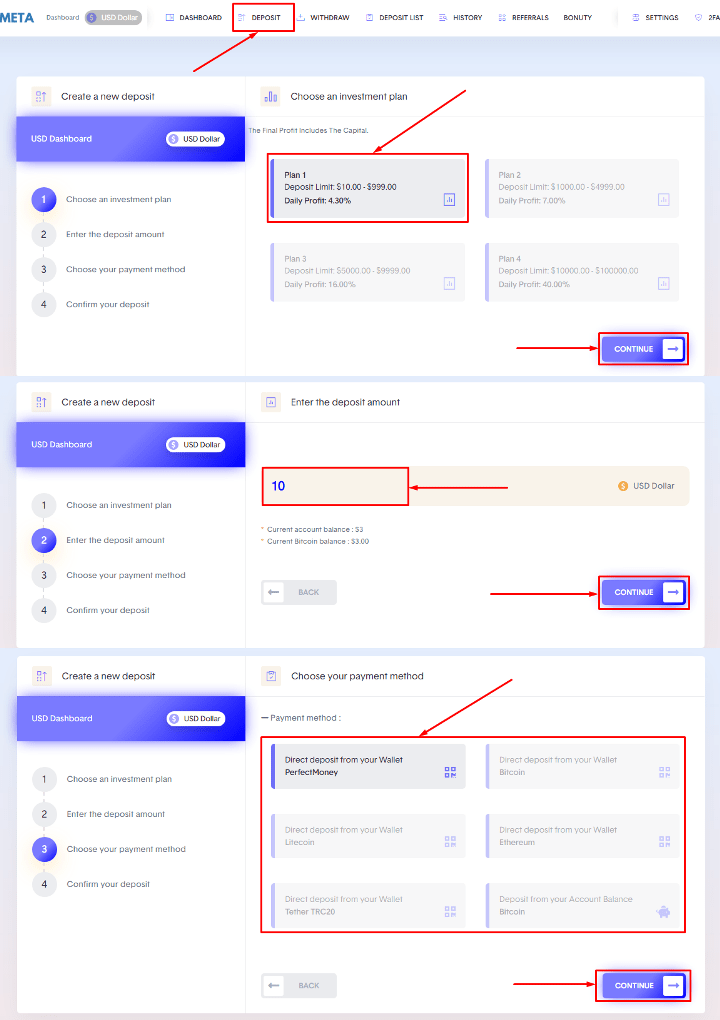 Создание депозита в проекте InvMeta