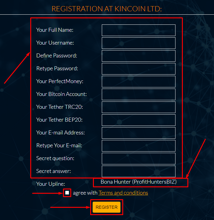 Регистрация в проекте Kincoin