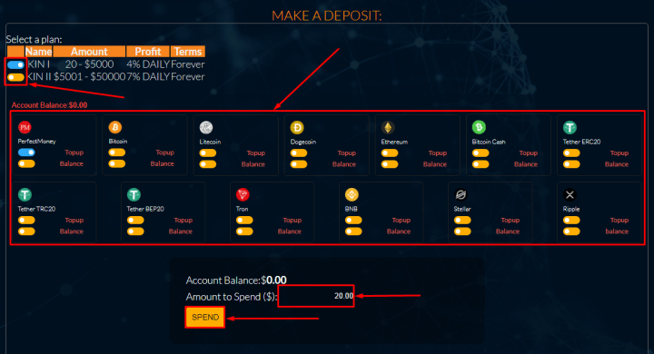 Создание депозита в проекте Kincoin