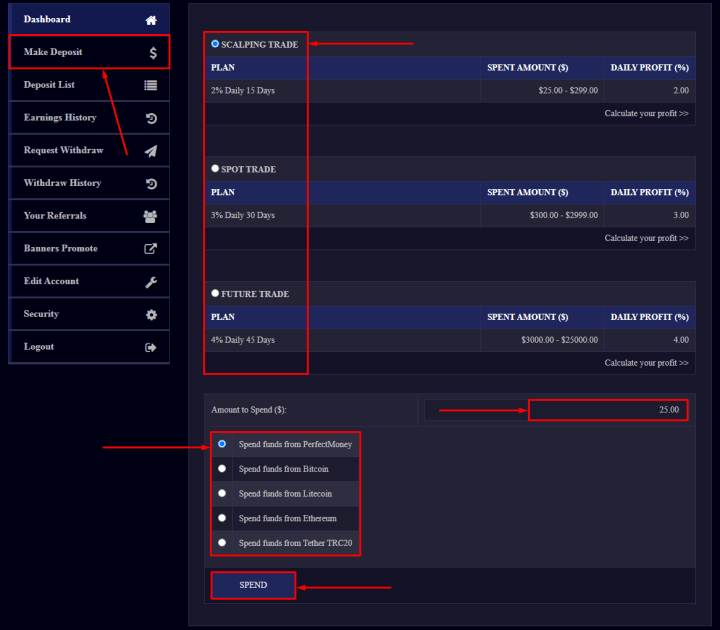 Создание депозита в проекте Kriptzone