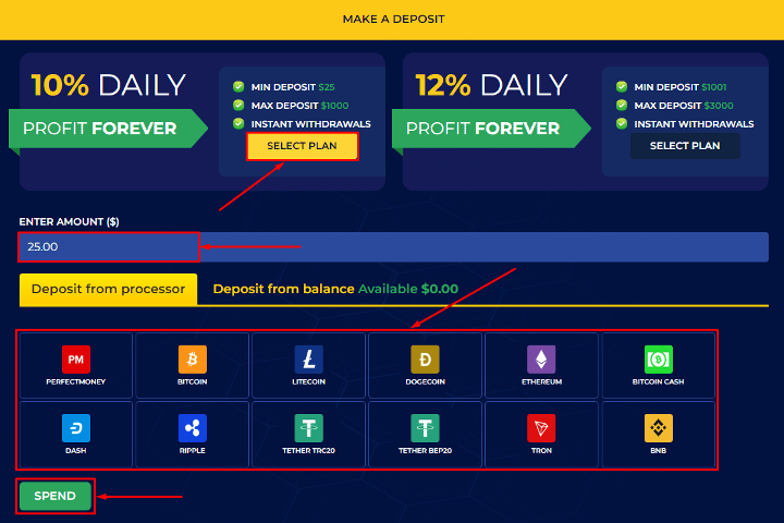 Creating a deposit in the Neobit project