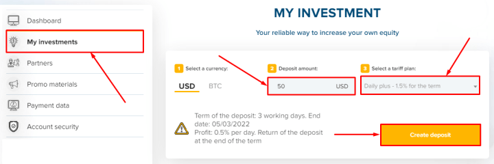 Creating a deposit in the CarFoxes project