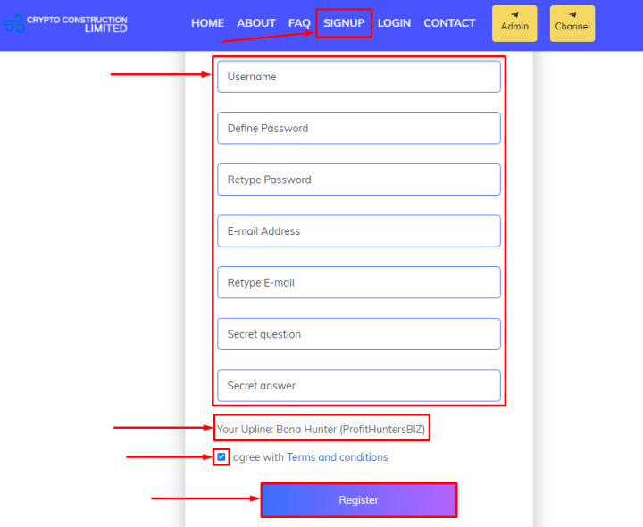 Pendaftaran dalam proyek Konstruksi Crypto