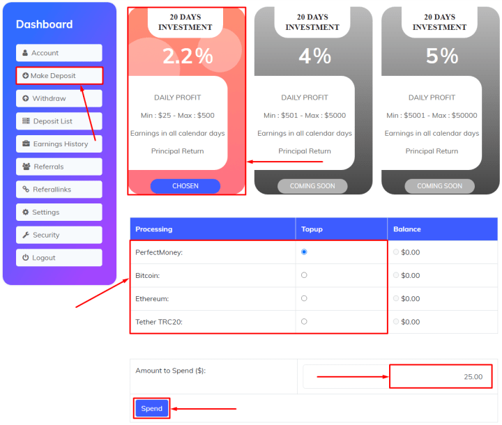 Создание депозита в проекте Crypto Construction