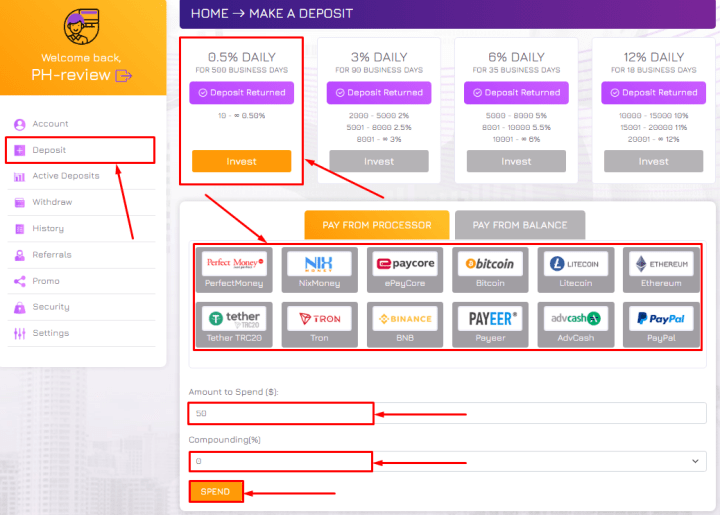 Creating a deposit in the CryptoMines project